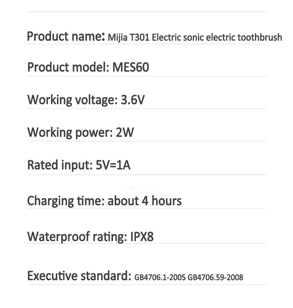 XIAOMI T301 Ultrasonic Electric Toothbrush Cordless USB Rechargeable IPX8 Waterproof