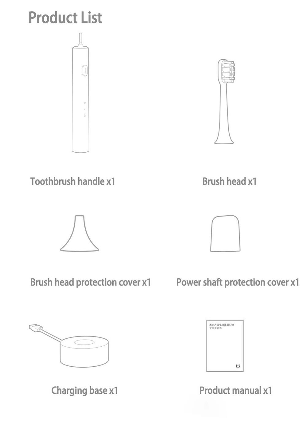 XIAOMI T301 Ultrasonic Electric Toothbrush Cordless USB Rechargeable IPX8 Waterproof