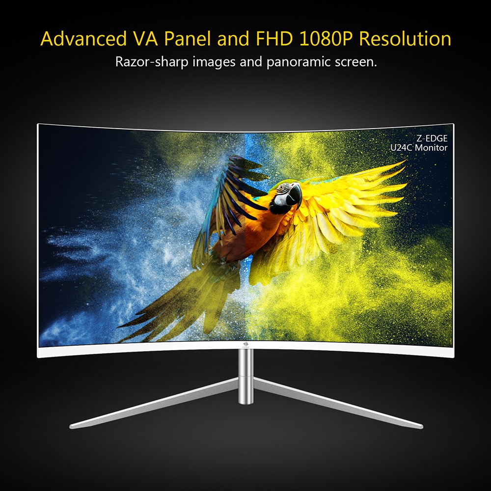 Z-Edge U24C Monitor 24'' Full HD 1080P Display, 1920*1080 LED Monitor 178 Degree Wide Angel View 75Hz Refresh Rate