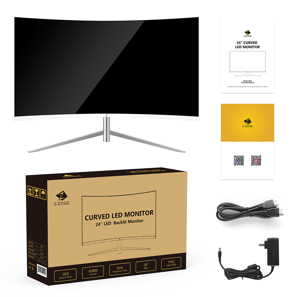 Z-Edge U24C Monitor 24'' Full HD 1080P Display, 1920*1080 LED Monitor 178 Degree Wide Angel View 75Hz Refresh Rate