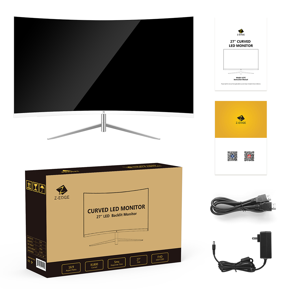 Z-Edge U27C 27'' Curved Gaming Monitor, Full HD 1080P 1920x1080 LED Backlight Monitor 75Hz Refresh Rate & Eye-Care Tech