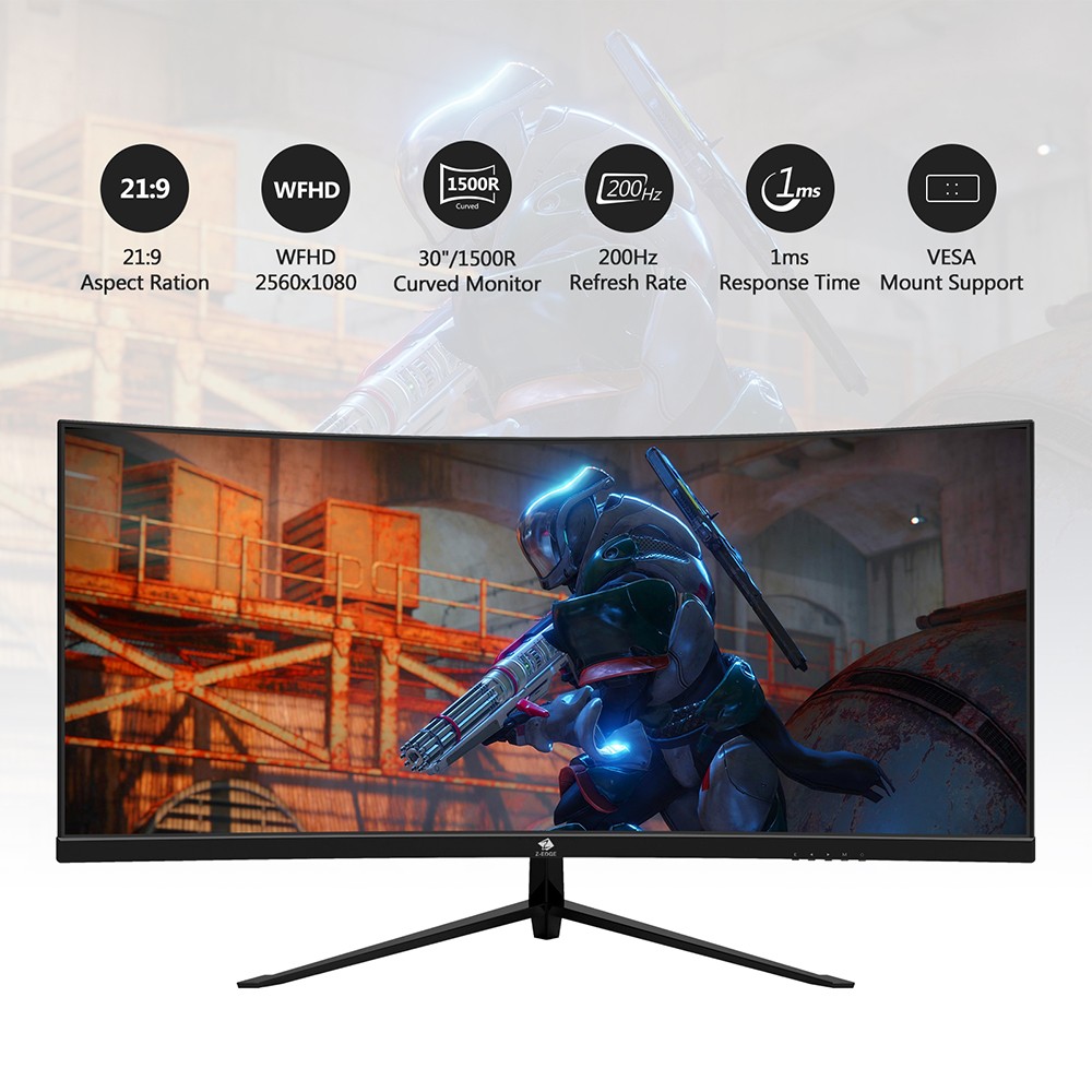 Z-Edge UG30 30'' Curved LED Gaming Monitor 21:9 2560x1080 Ultra Wide 200Hz Refresh Rate R1500 Curvature MPRT 1ms FPS-RTS