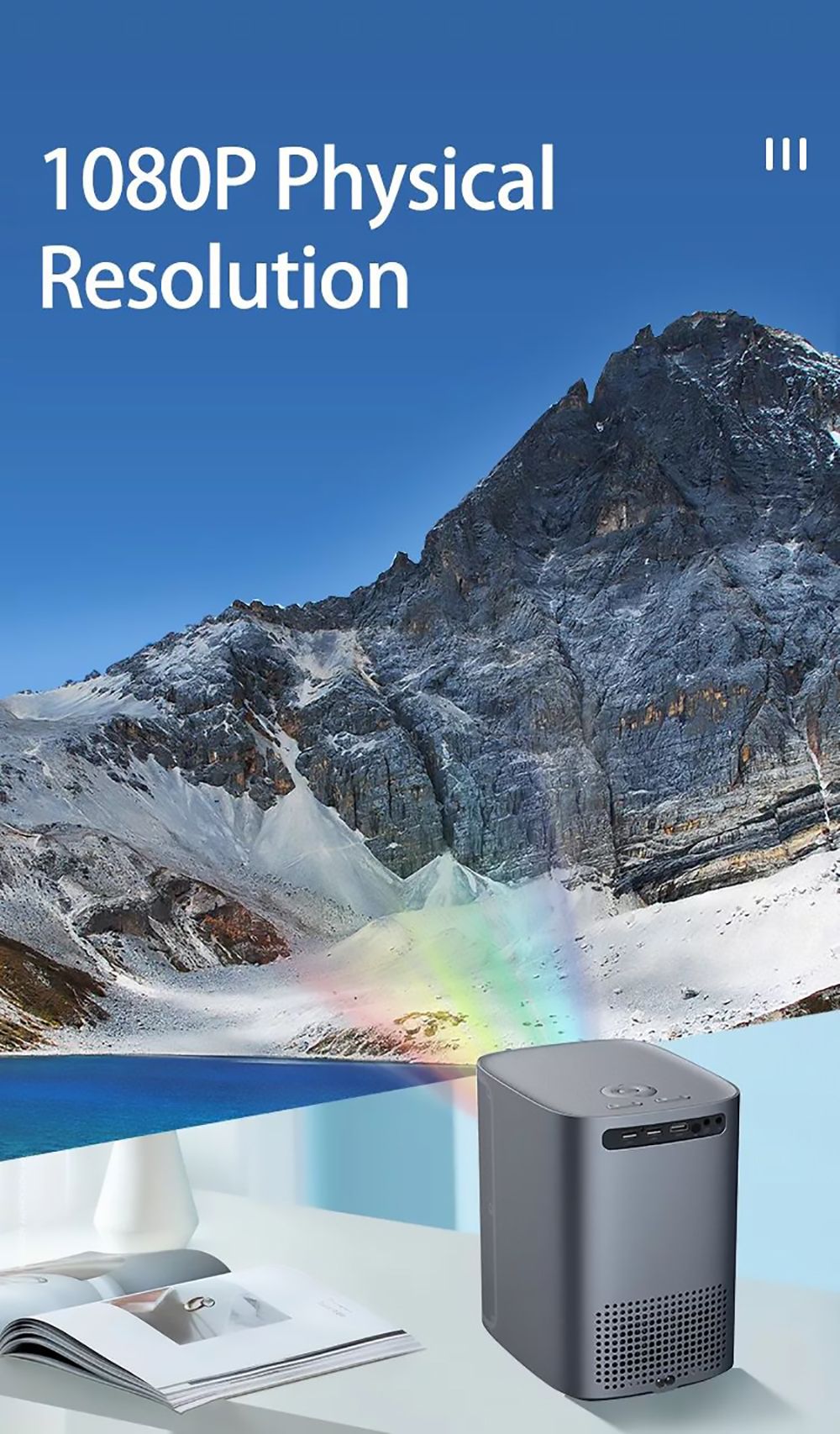 ZZV K1 LCD Projector 600ANSI Lumens 1080P Native Resolution Android 9.0 2+16GB Support 4K HDR - Grey