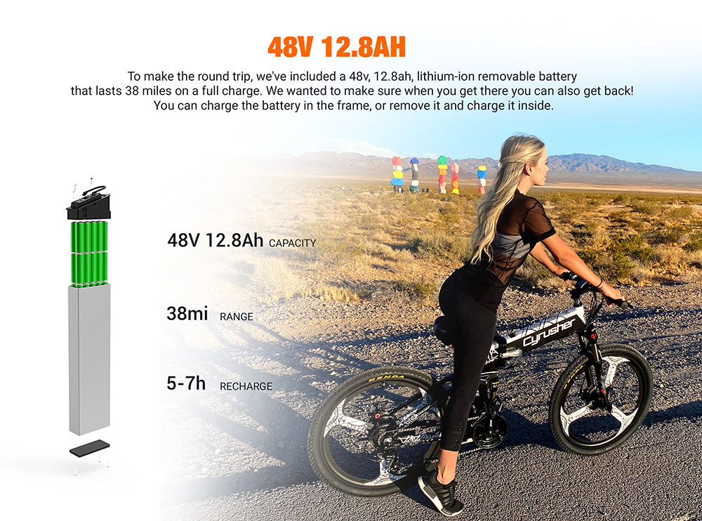 Cyrusher XF770 Folding Electric Bike 500W 48V 10 Ah Hidden Battery 7 Speed Mountain E-bike - Red