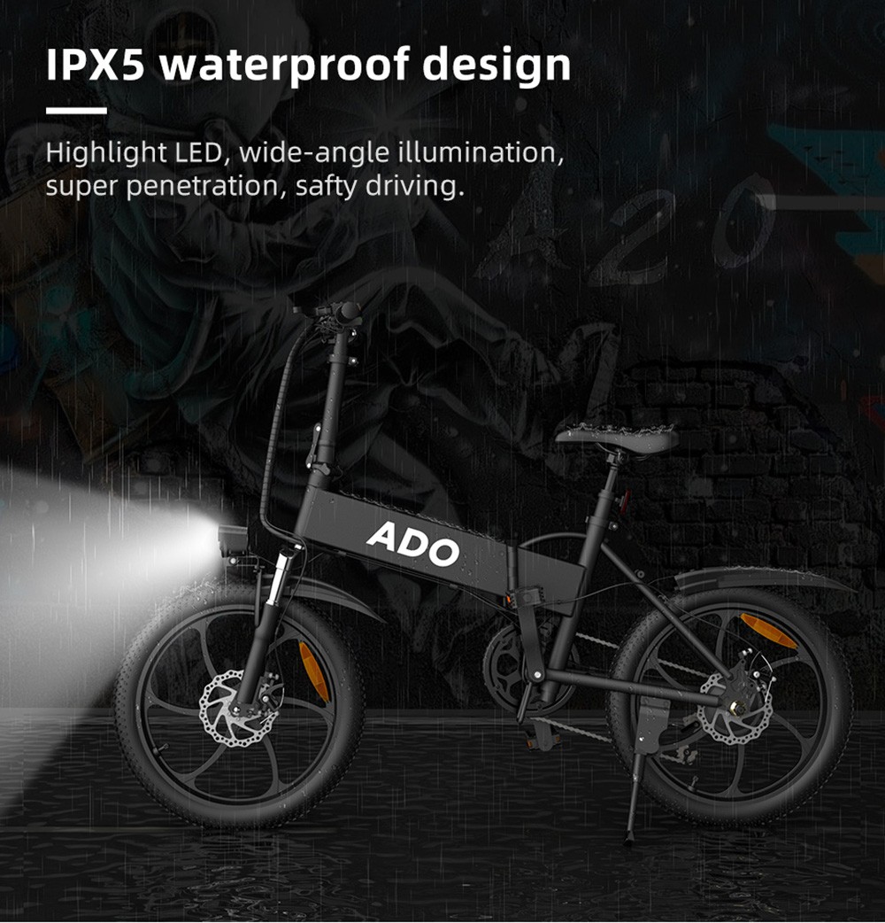 ADO A20+ Electric Folding Bike 20 inch City Bicycle 350W Hall Brushless Gear DC Motor SHIMANO 7-Speed Rear Derailleur 36V 10.4Ah Removable Battery 35km/h Max speed up to 60km Max Range IPX5 Double Shock-absorption Aluminum alloy Frame - White