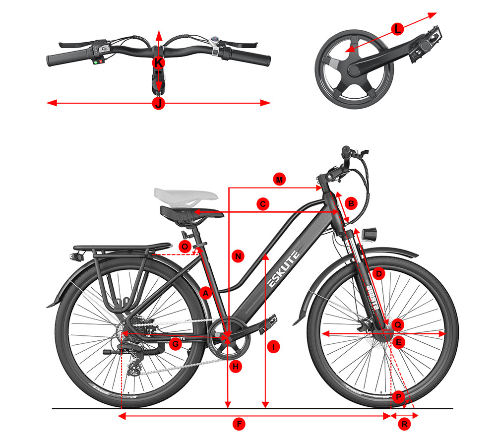 ESKUTE Wayfarer E-City Bike Netuno Electric Bicycle 250W Rear-hub Motor 10Ah Battery for 65 Miles Range