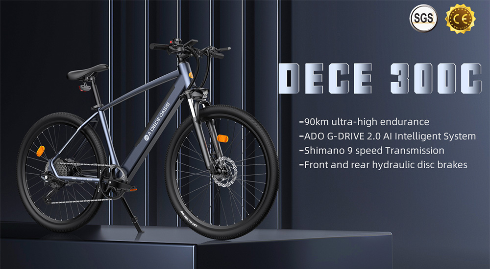 ADO D30C 36V 10.4Ah 250W 27.5in Electric Power Assist Bicycle 25km/h Max Speed 90km Mileage 9 Speed City Electric Bike Silver