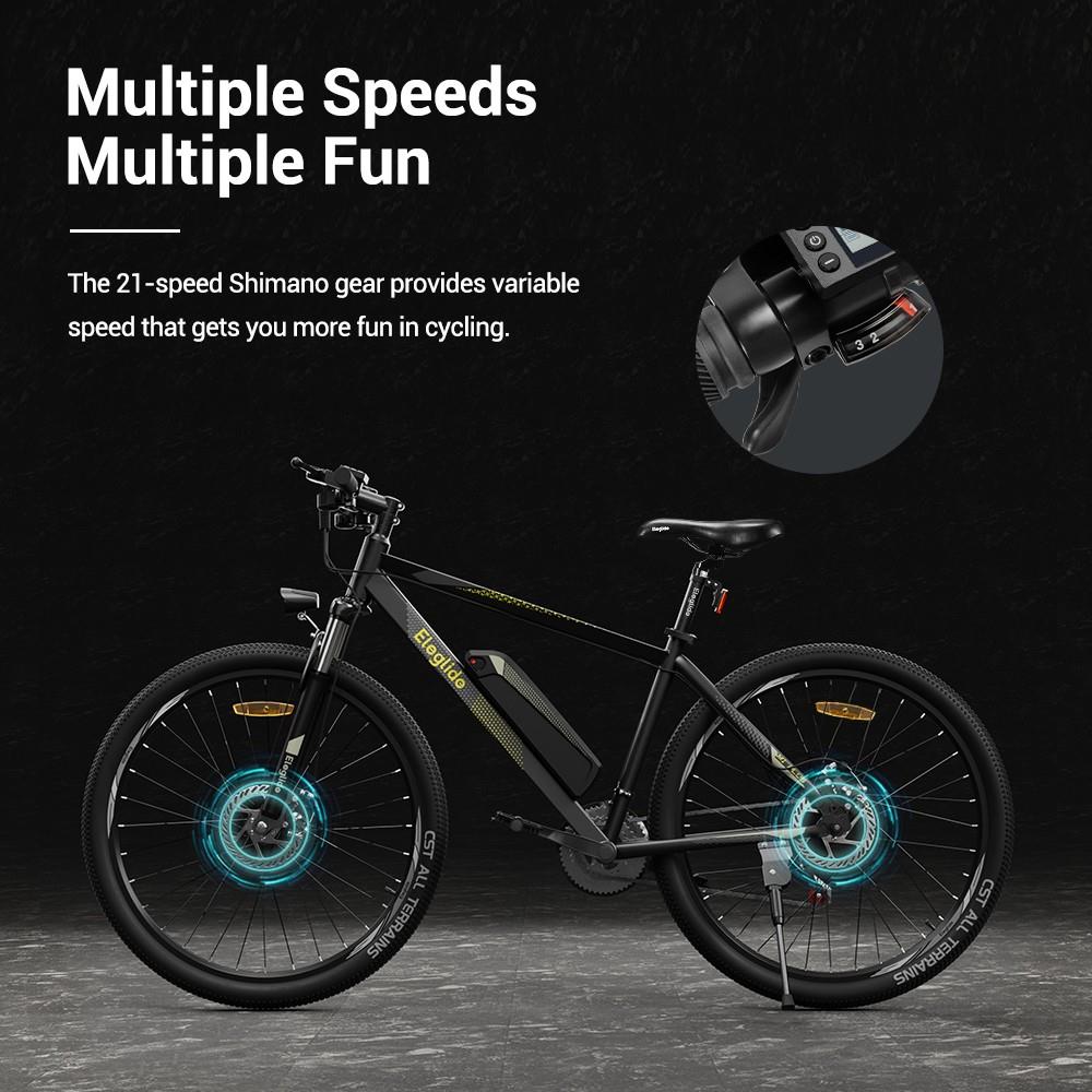 ELEGLIDE M1 PLUS Version Améliorée VTT Électrique 27.5 pouces 250W Moteur Brushless SHIMANO 21 Vitesses Shifter 36V 12.5Ah Batterie 25km/h Vitesse IPX4 Etanche Assistance Electrique jusqu'à 100km Max Range Cadre en alliage d'Aluminium Double Frein à Disque - Noir