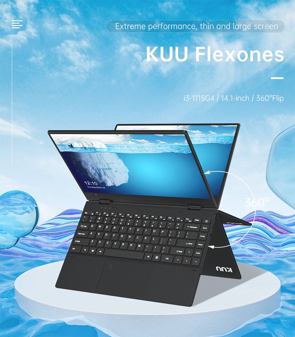Ordinateur portable KUU FLEXONES Windows 11 Intel i3 1115G4 14.1 ''écran tactile IPS 8GB DDR4 512GB PCIE SSD Notebook