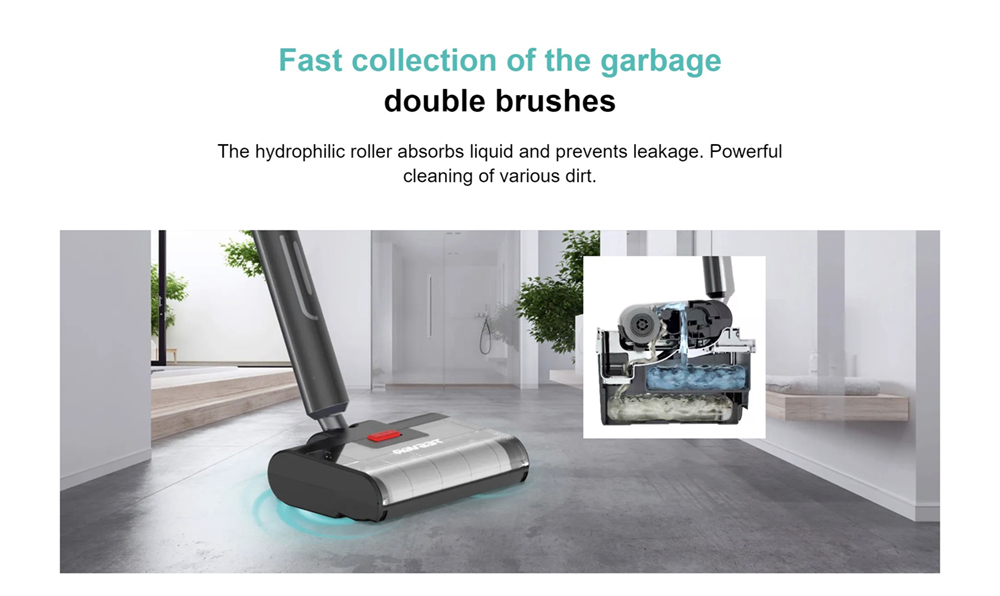 Tesvor V8 2600mAh Battery 2-in-1 Cordless Mop, with One-Button Cleaning Double Brushes and Low Noise