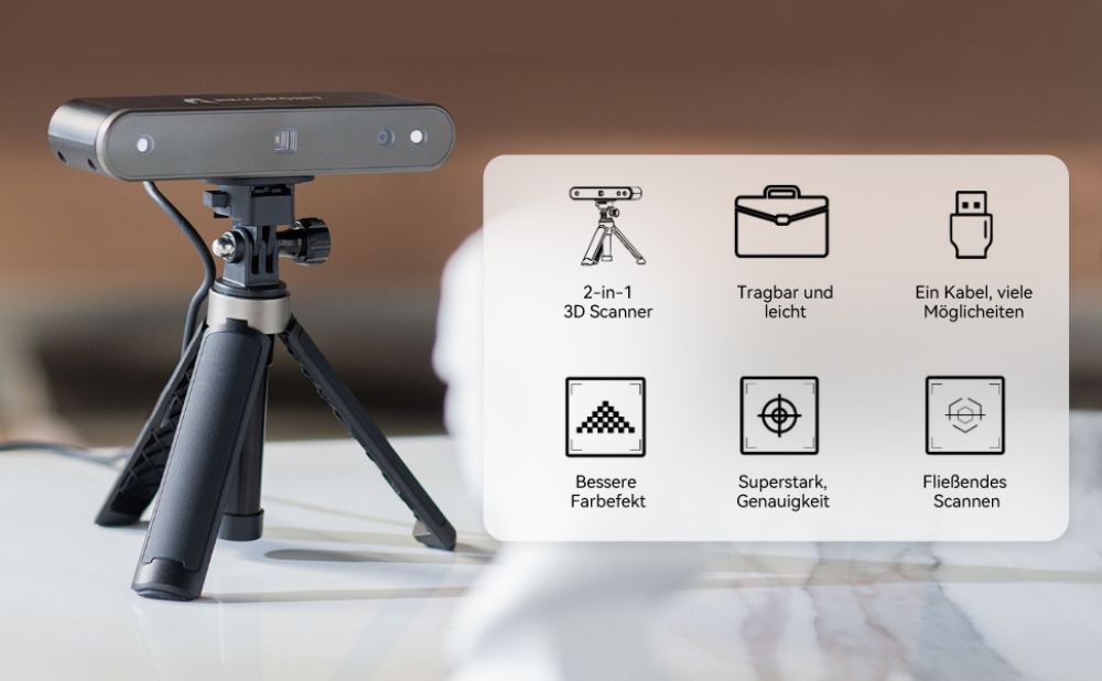 Revopoint POP 2 3D Scanner Premium Edition, Handheld and Turnable 2 in 1, 0.1mm Accuracy, 0.15mm Point Distance, 10Hz FPS, 6DoF Gyro, Color Effect, 5000 mA Power Bank, Compatible with iOS Android Windows