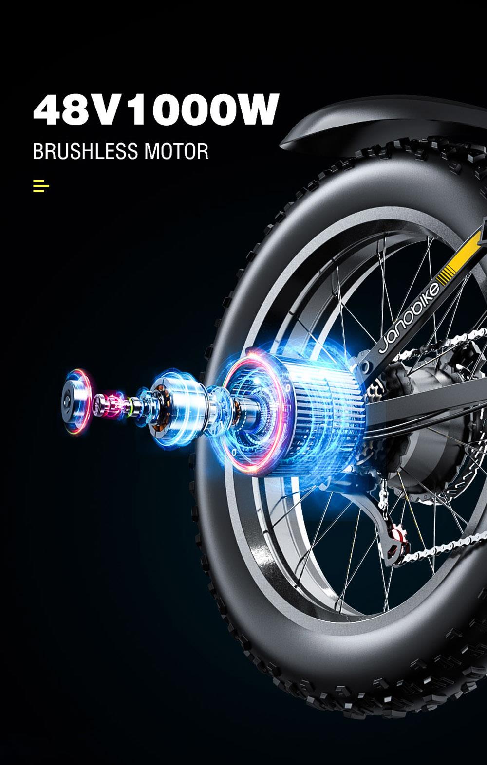 JANOBIKE H20 Electric Bicycle 48V 1000W Motor 9.6Ah Battery 20*4 Inch Tire Snow, Mountain, City Bike - Black