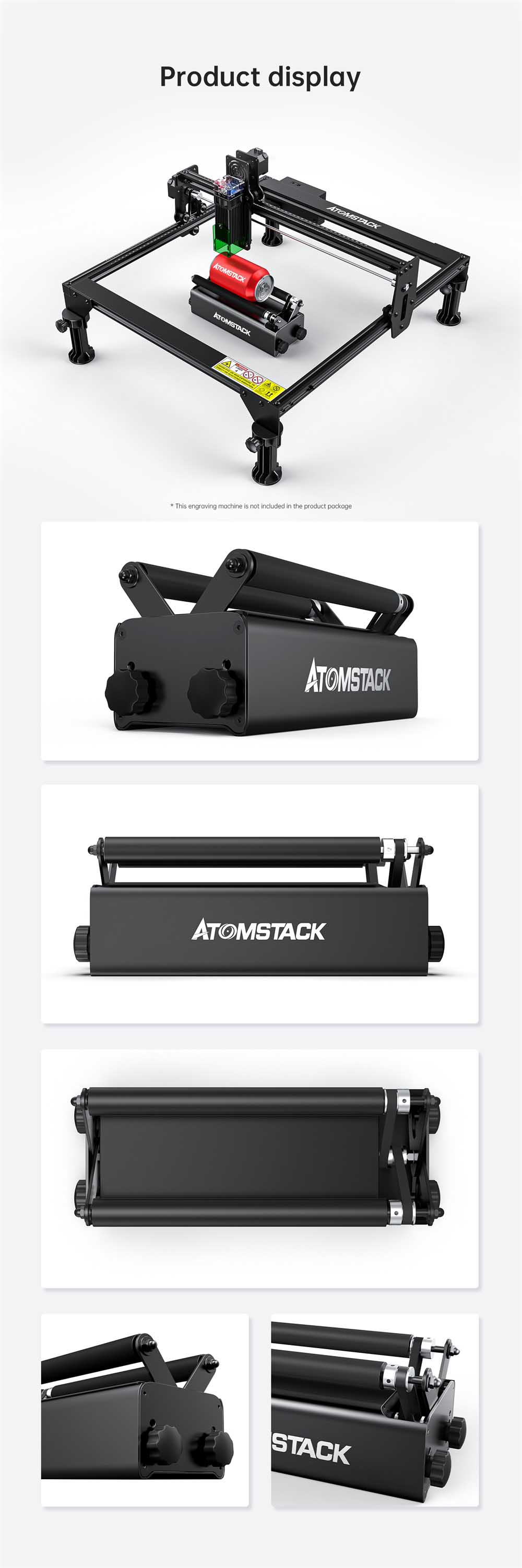 ATOMSTACK R3 Roller Laser 360 Degree Rotating Engraver Angle Adjustable Engraving Cylindrical Objects Cans for Atomstack Neje