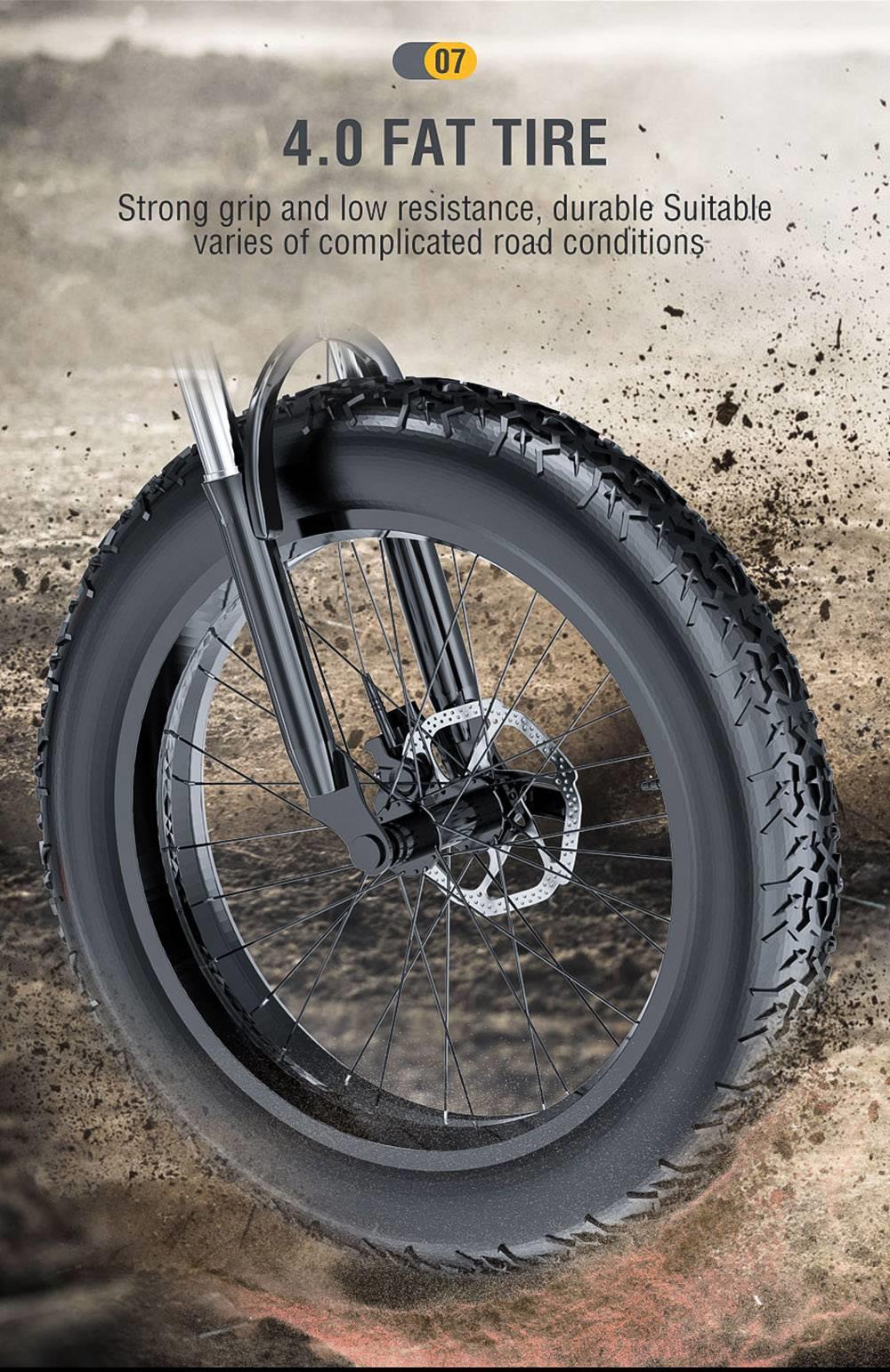 JANOBIKE H26 Electric Bicycle 48V 1000W Motor 12.8Ah Battery 26 Inch Fat Tire Snow, Mountain, City Bike - Black