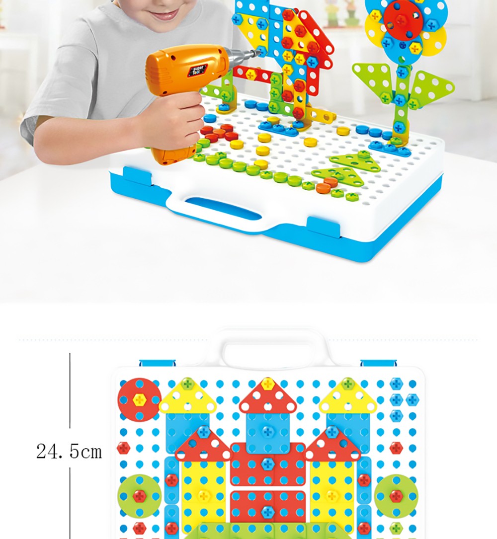 251 Pieces Creative Puzzle Toy with Electric Drill Screw Tool Set, DIY Construction Engineering  Building Blocks for Kid