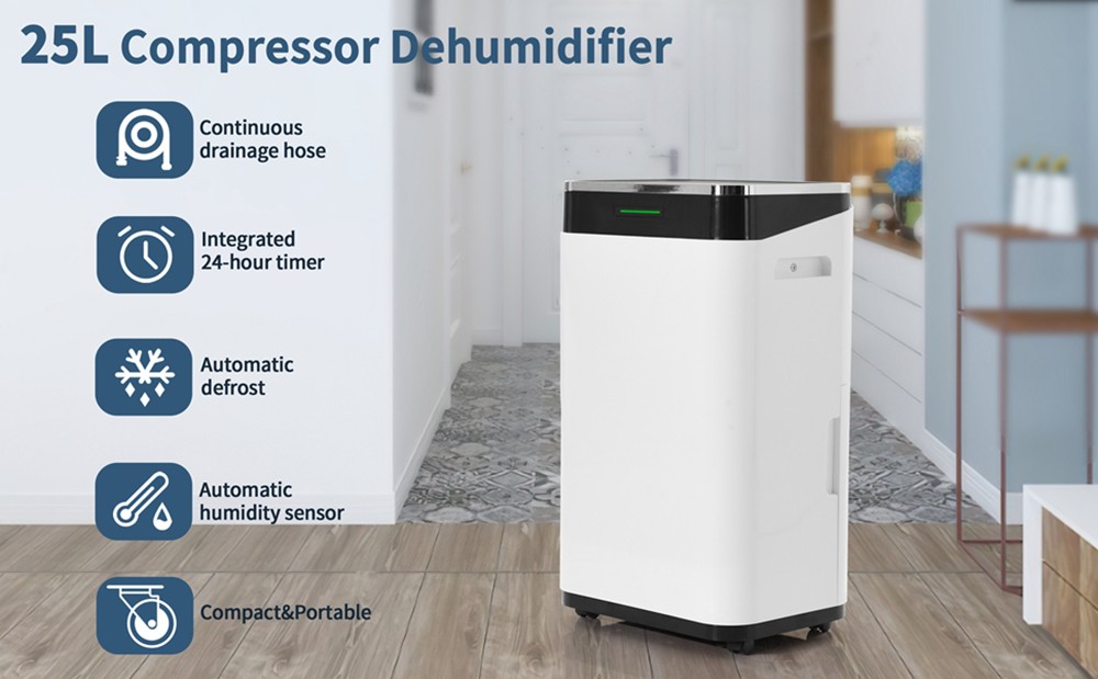25L 3 in 1 Dehumidifier Air Purifier Tumble Dryer 24 Hours Timer LED Screen Casters and Handles