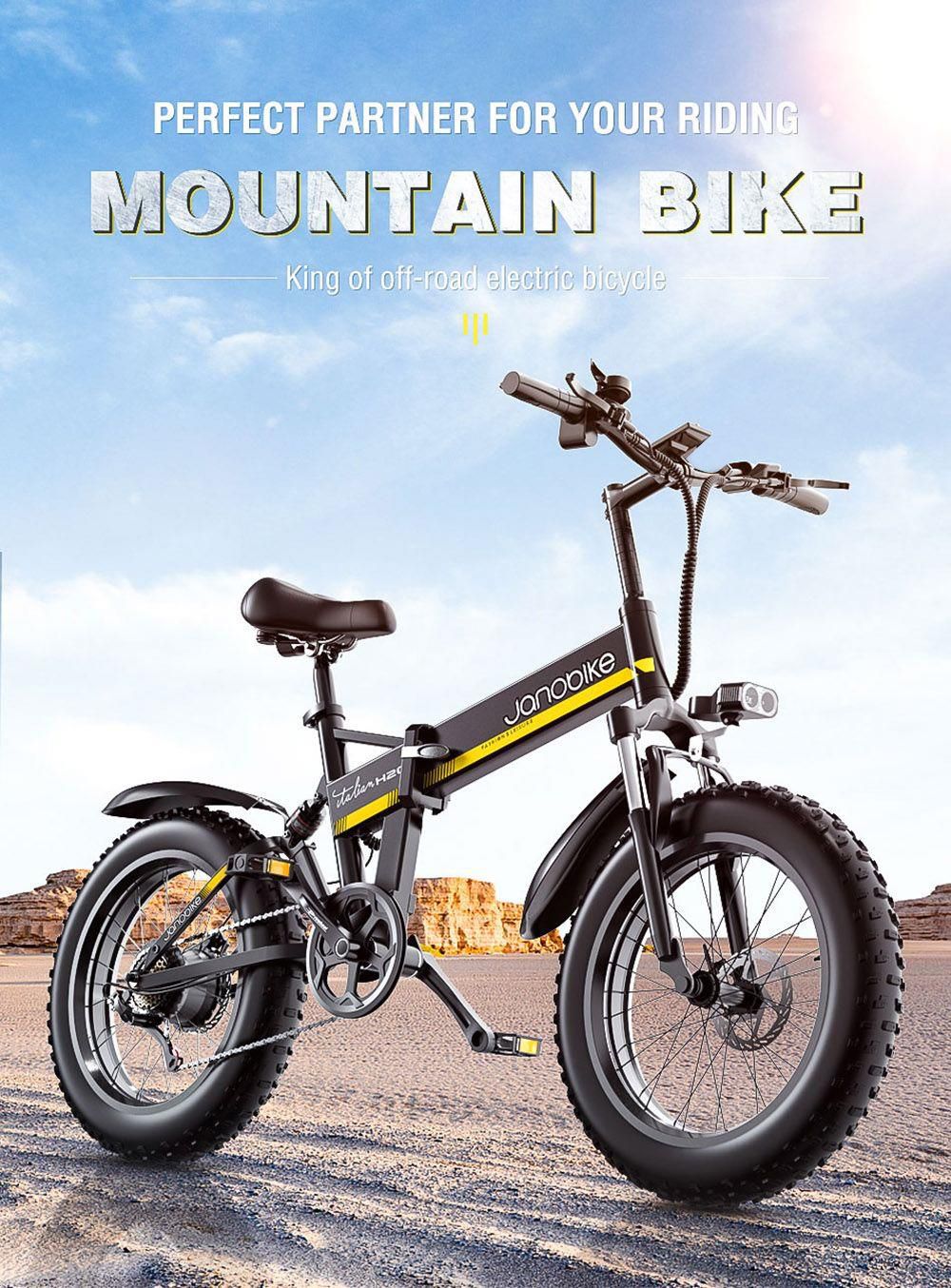 JANOBIKE H20 Electric Bicycle 48V 1000W Motor 9.6Ah Battery 20*4 Inch Tire Snow, Mountain, City Bike - Black