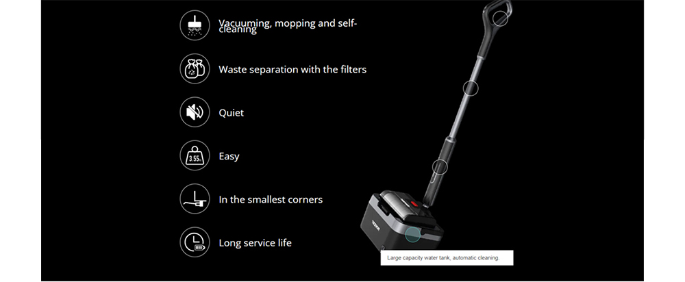 Tesvor V8 Wet/Dry Smart Cordless Vacuum Cleaner 2-in-1 Vacuuming Mopping 2600mAh Battery One-Button Self-cleaning Low Noise - Black