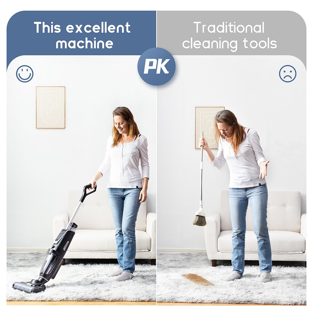 3 in 1 Cordless Wet and Dry Vacuum Cleaner Floor Cleaner with Two-tank System Two Brushes for Carpets and Hard Floors