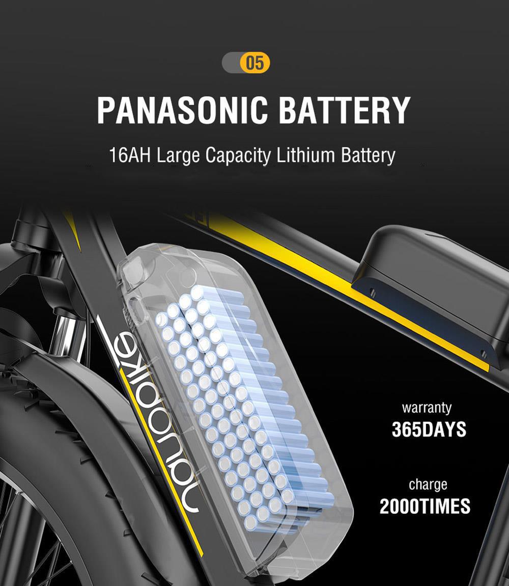 JANOBIKE E26 Electric Bicycle 48V 1000W Motor 16Ah Battery 26 Inch Tire Snow, Mountain, City Bike - Black