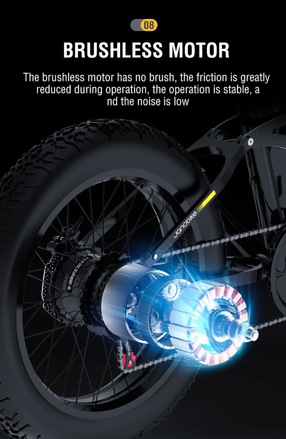 JANOBIKE H26 Electric Bicycle 48V 1000W Motor 12.8Ah Battery 26 Inch Fat Tire Snow, Mountain, City Bike - Black