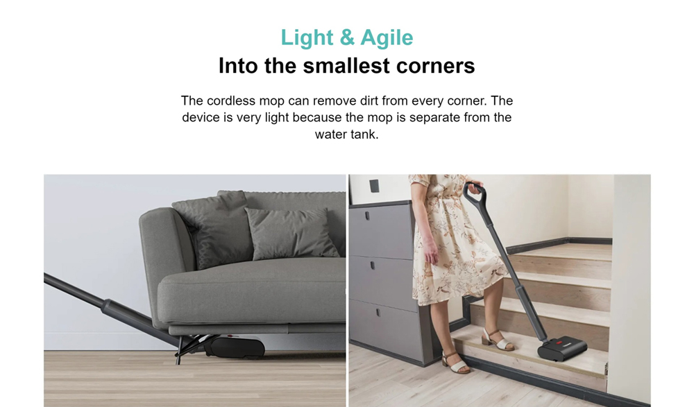 Tesvor V8 2600mAh Battery 2-in-1 Cordless Mop, with One-Button Cleaning Double Brushes and Low Noise