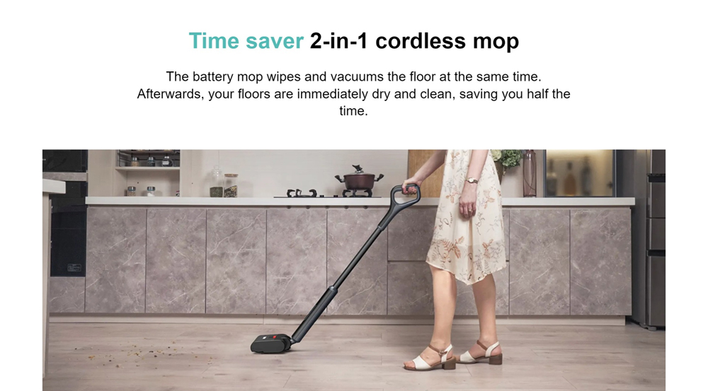 Tesvor V8 2600mAh Battery 2-in-1 Cordless Mop, with One-Button Cleaning Double Brushes and Low Noise