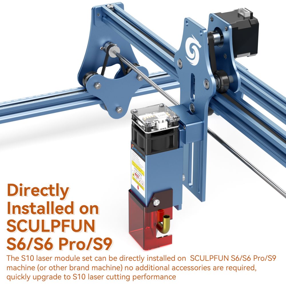 SCULPFUN S10 10-W-Lasermodul-Set mit festem Fokuskopf für Lasergravierer und -schneider mit 0,08 mm ultrafeinem komprimiertem Punkt