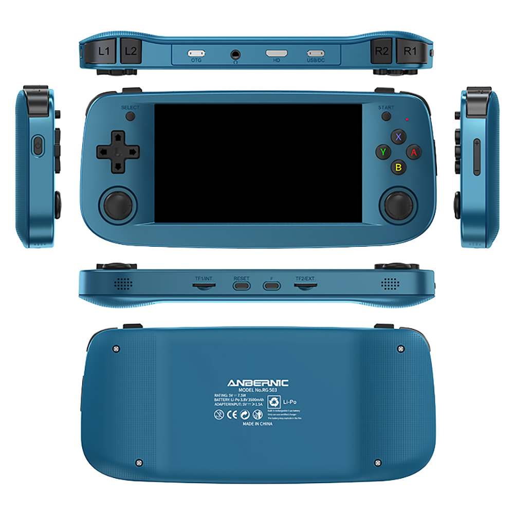 ANBERNIC RG503 Portable Game Console 16+64GB 4.95'' OLED Screen 4000 Games Retro WiFi Bluetooth Linux System - Blue