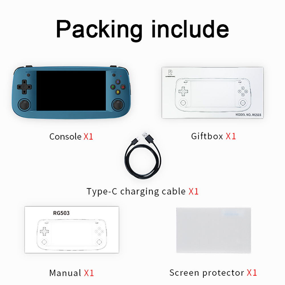 ANBERNIC RG503 Portable Game Console 16+64GB 4.95'' OLED Screen 4000 Games Retro WiFi Bluetooth Linux System - Blue