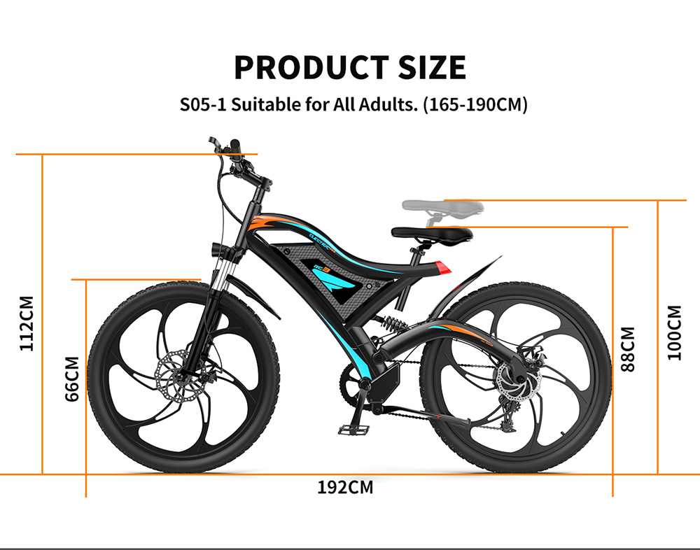 AOSTIRMOTOR S05-1 Electric Bike 26*2.5'' Fat Tire 48V 15Ah Removable Battery 500W Motor Mountain Bicycle