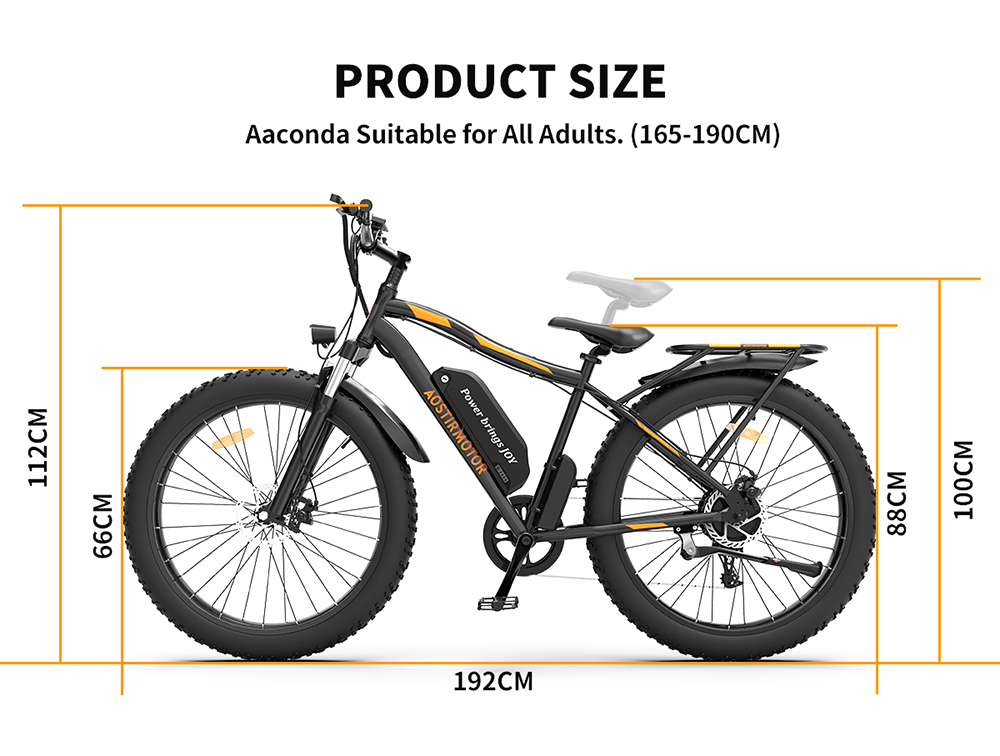 AOSTIRMOTOR S07-B Electric Bike 26*4.0'' Fat Tire 48V 13Ah Battery 750W Motor 7 Speed Shimano Gear - Black