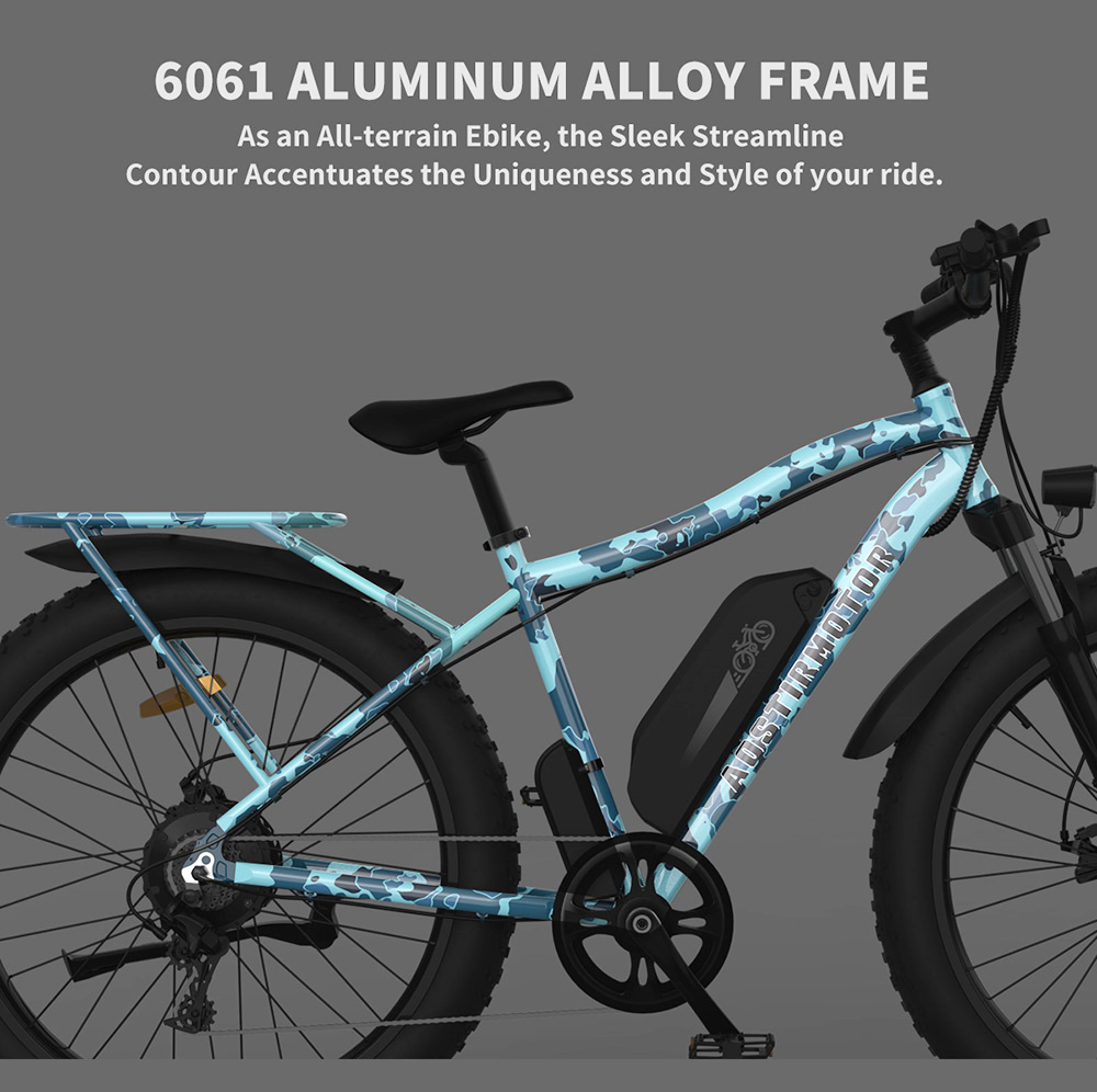 AOSTIRMOTOR S07-F Electric Bike 26*4.0'' Fat Tire 48V 13Ah Battery 750W Motor 7 Speed Shimano Gear - Ocean Blue Camo