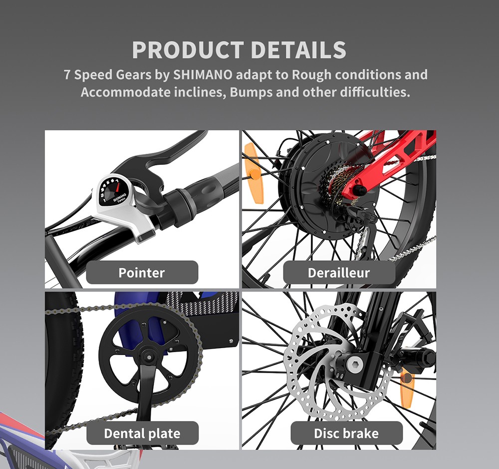 AOSTIRMOTOR S17 1500W Electric Bike 26*3.0'' Fat Tire 48V 20Ah Battery 50km/h Max Speed 7 Speed Shimano Gear