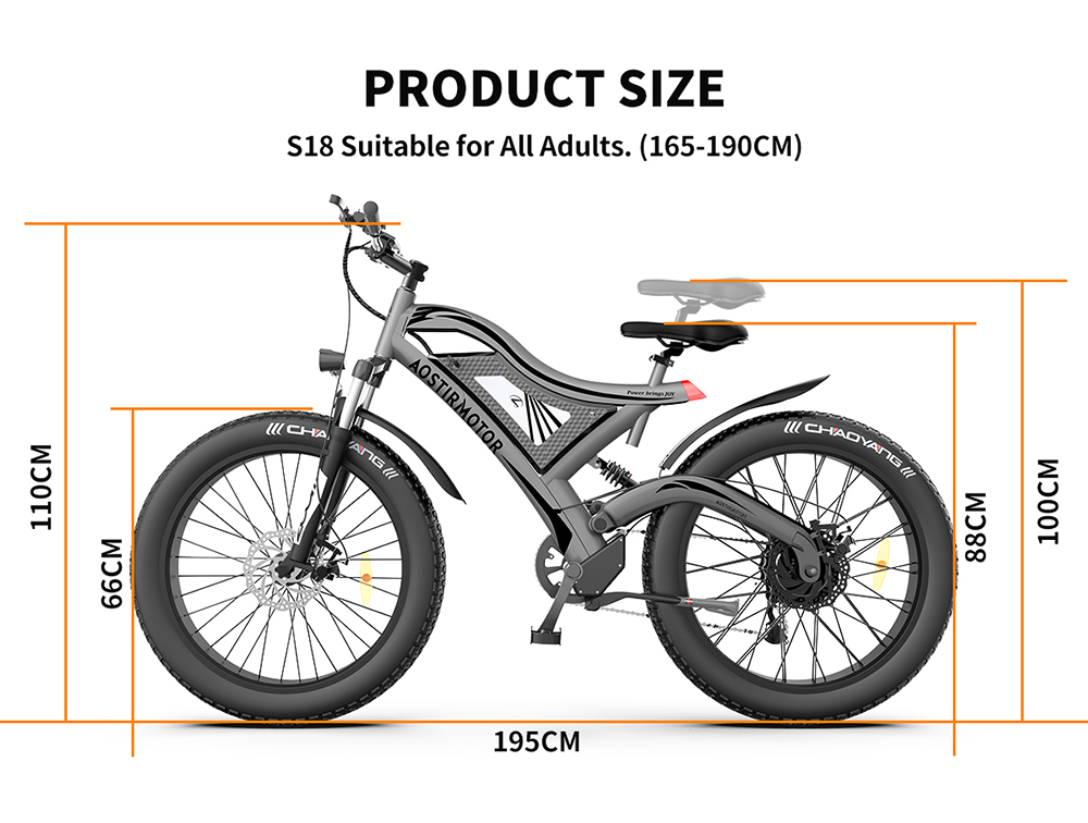 AOSTIRMOTOR S18 750W Electric Bike 26*4.0'' Fat Tire 48V 15Ah Battery 45km/h Max Speed 7 Speed Shimano Gear All Terrain