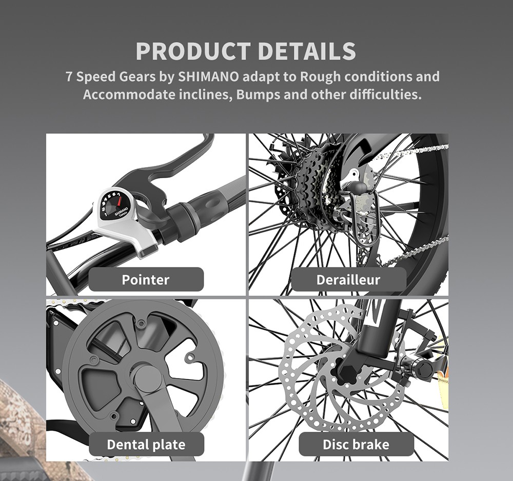 AOSTIRMOTOR S18 750W Electric Bike 26*4.0'' Fat Tire 48V 15Ah Battery 45km/h Max Speed 7 Speed Shimano Gear All Terrain