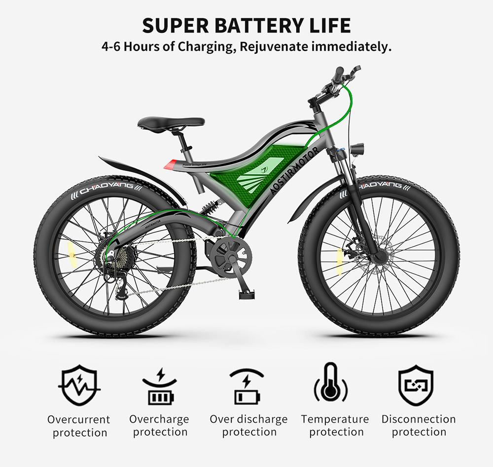 AOSTIRMOTOR S18 750W Electric Bike 26*4.0'' Fat Tire 48V 15Ah Battery 45km/h Max Speed 7 Speed Shimano Gear All Terrain