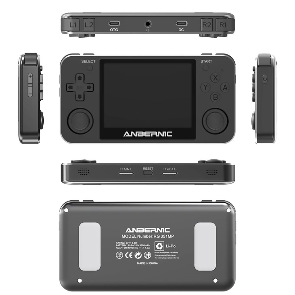Anbernic RG351MP Portable Game Player Pocket Game Machine 3.5'' Upgraded IPS Screen 16GB+64GB Open Source Linux System Matte Black