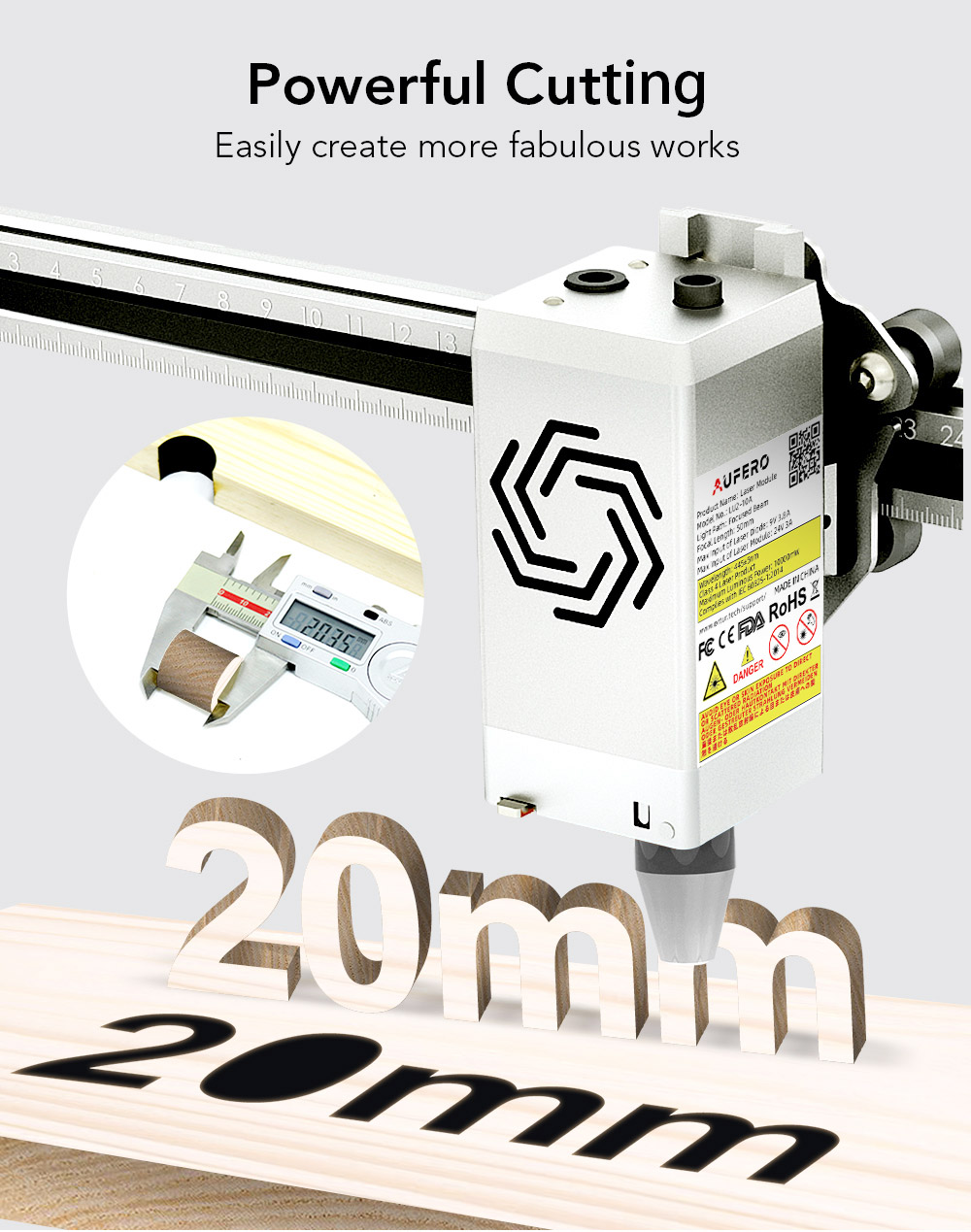Aufero Laser Module LU2-10A 24V 10W, Compressed Spot Fixed Focus for Desktop Engraving Machine and Aufero Laser Engraver