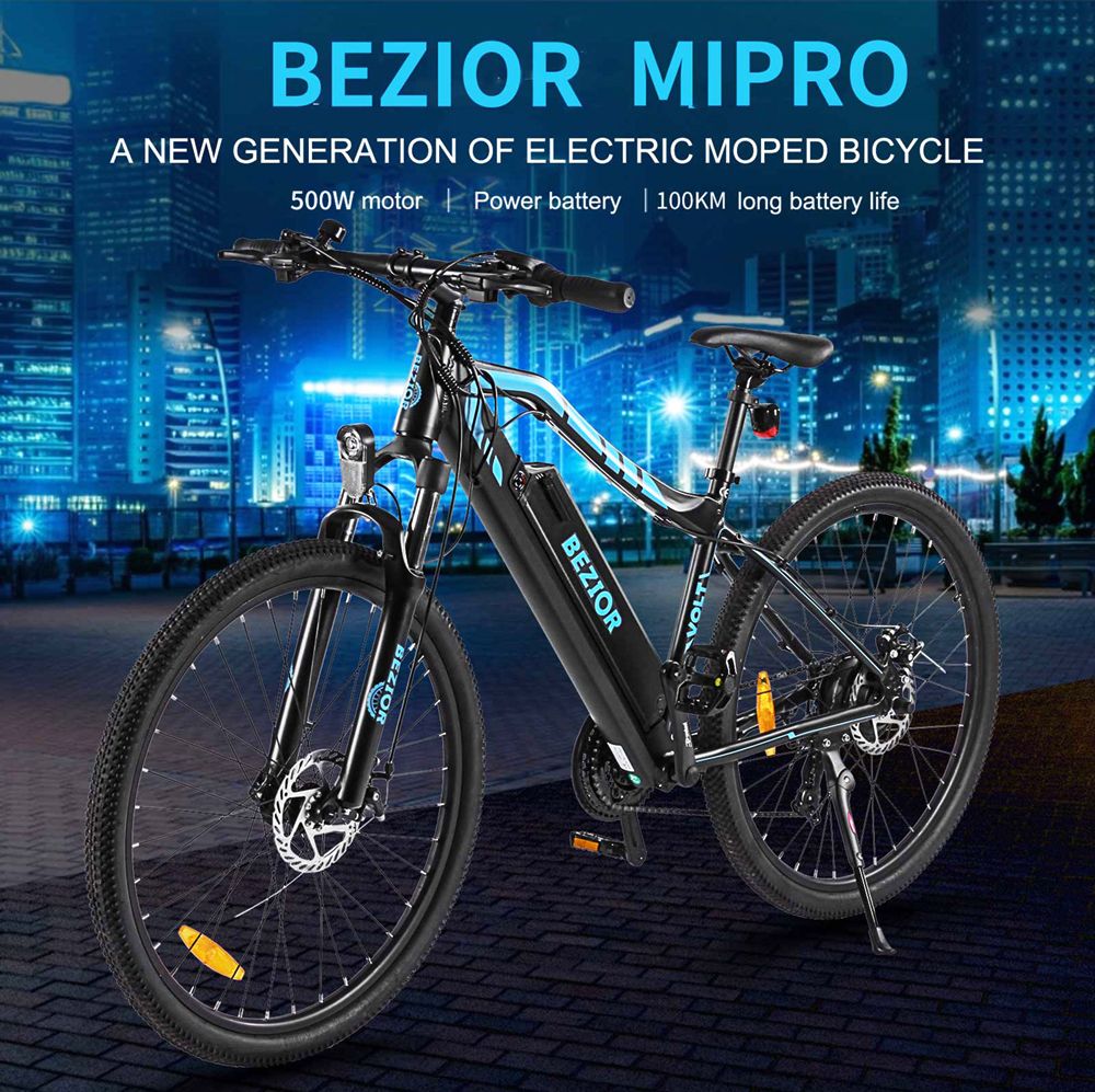 Bezior M1 Pro Electric Moped Bike 500W Motor 100km Range 12.5Ah Battery 27.5*2.25'' Wheels 25km/h Max Speed - Black