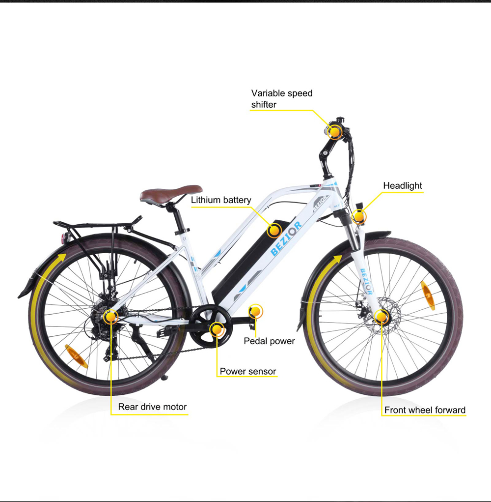 Bezior M2 Pro Electric Moped Bike 500W Motor 100km Range 12.5Ah Battery 26*2.125'' Wheels 25km/h Max Speed - Black