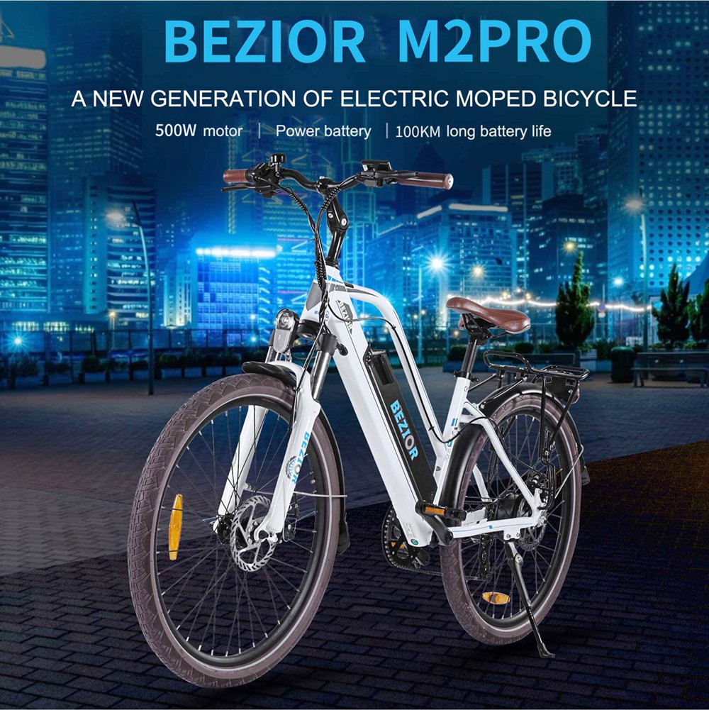 Bezior M2 Pro Electric Moped Bike 500W Motor 100km Range 12.5Ah Battery 26*2.125'' Wheels 25km/h Max Speed - White