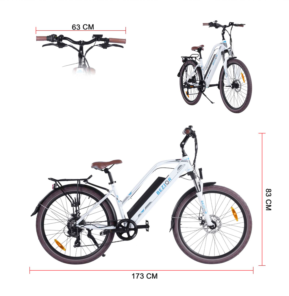 Bezior M2 Pro Electric Moped Bike 500W Motor 100km Range 12.5Ah Battery 26*2.125'' Wheels 25km/h Max Speed - White