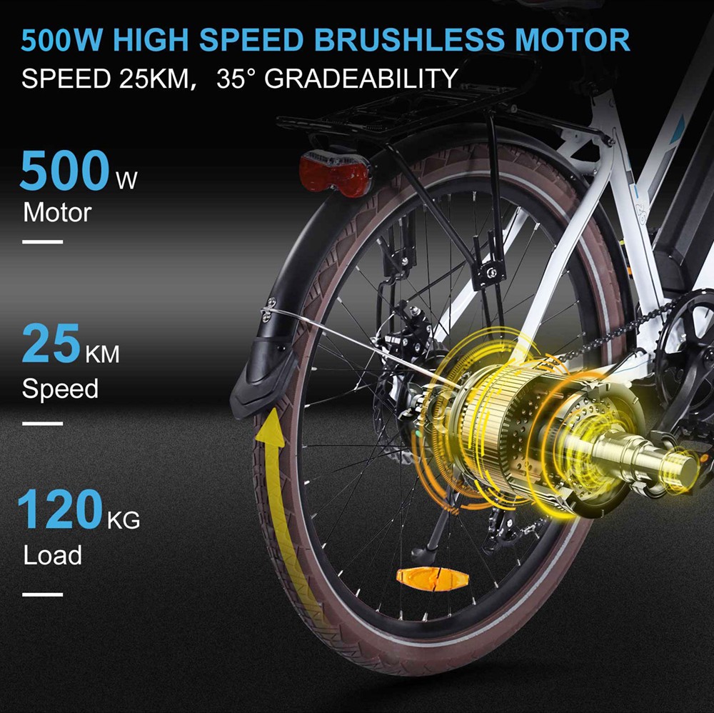 Bezior M2 Pro Electric Moped Bike 500W Motor 100km Range 12.5Ah Battery 26*2.125'' Wheels 25km/h Max Speed - White