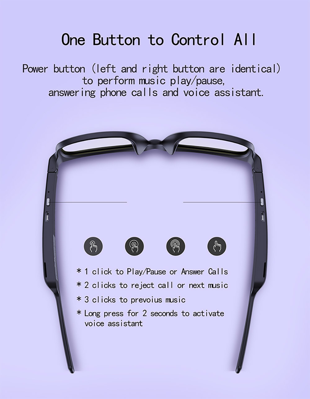 Bluetooth TWS Audio Eyewear Blue Light Lens Sunglasses Open Ear Music & Hands Free Calling for Men & Women - Transparent