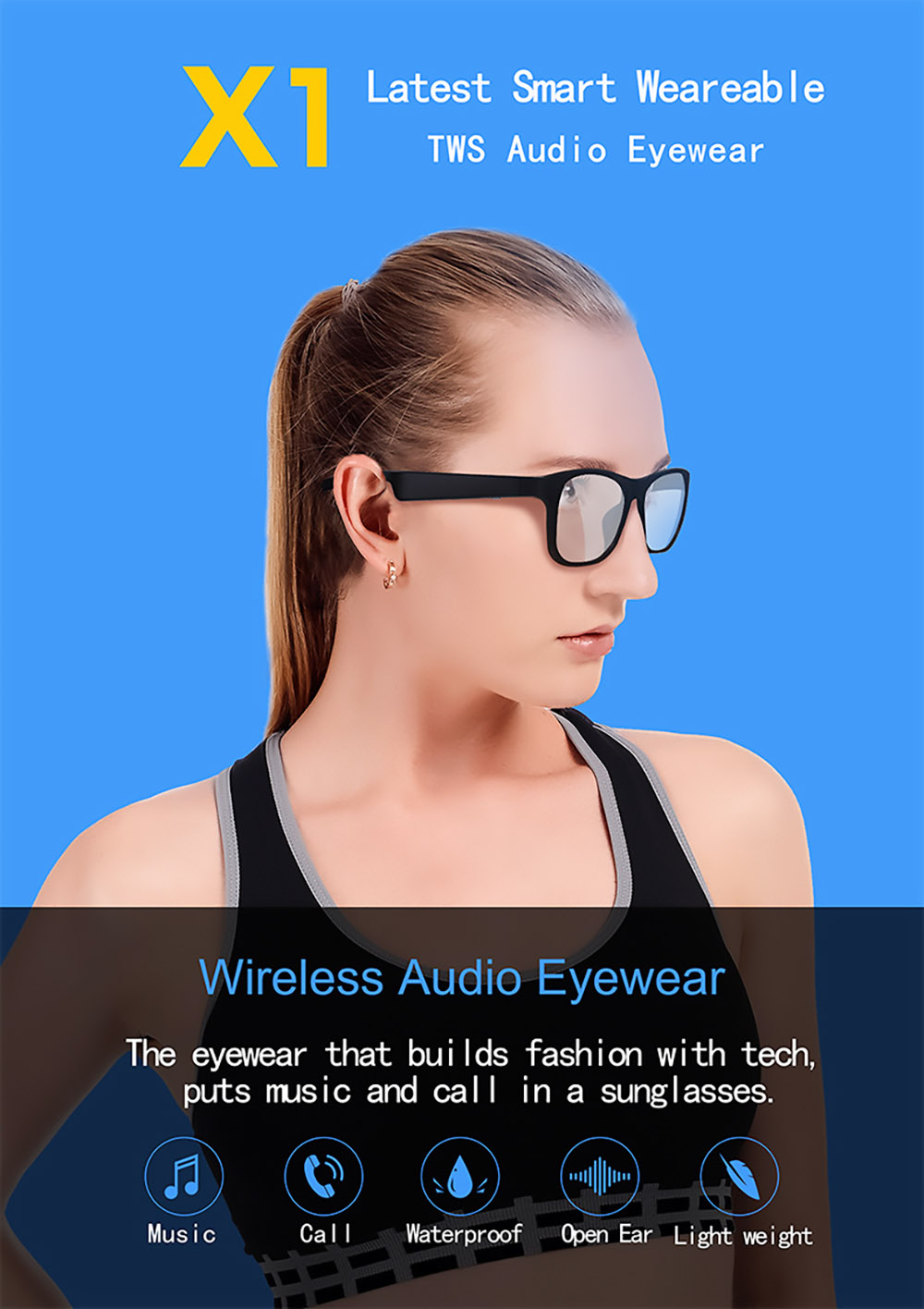 Bluetooth TWS Audio Eyewear Polarized Sunglasses Open Ear Music & Hands Free Calling for Men & Women - Red