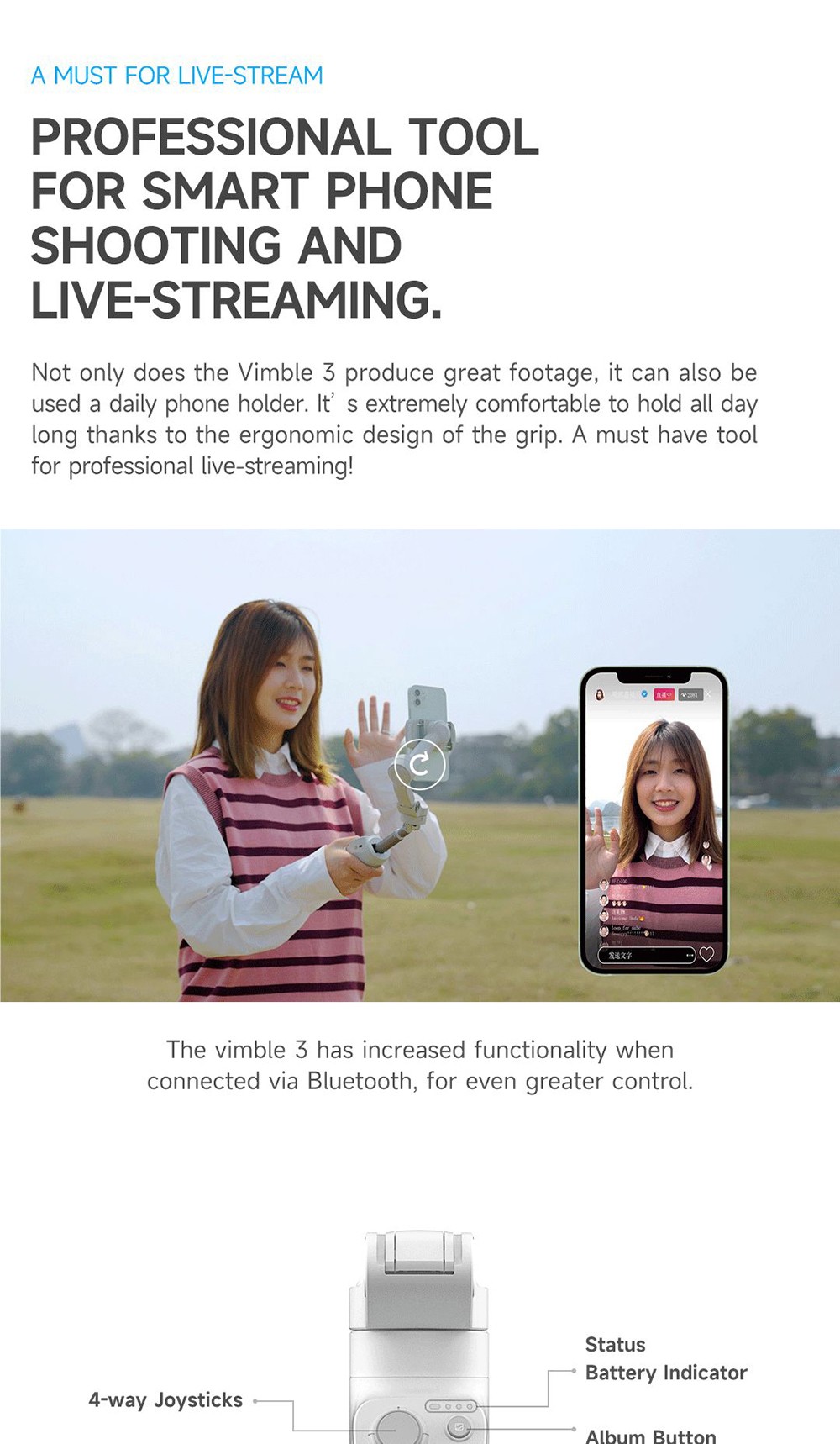 FeiyuTech Vimble 3 Anti-shake 3-Axis Foldable Handheld Gimbal Stabilizer for Smartphone