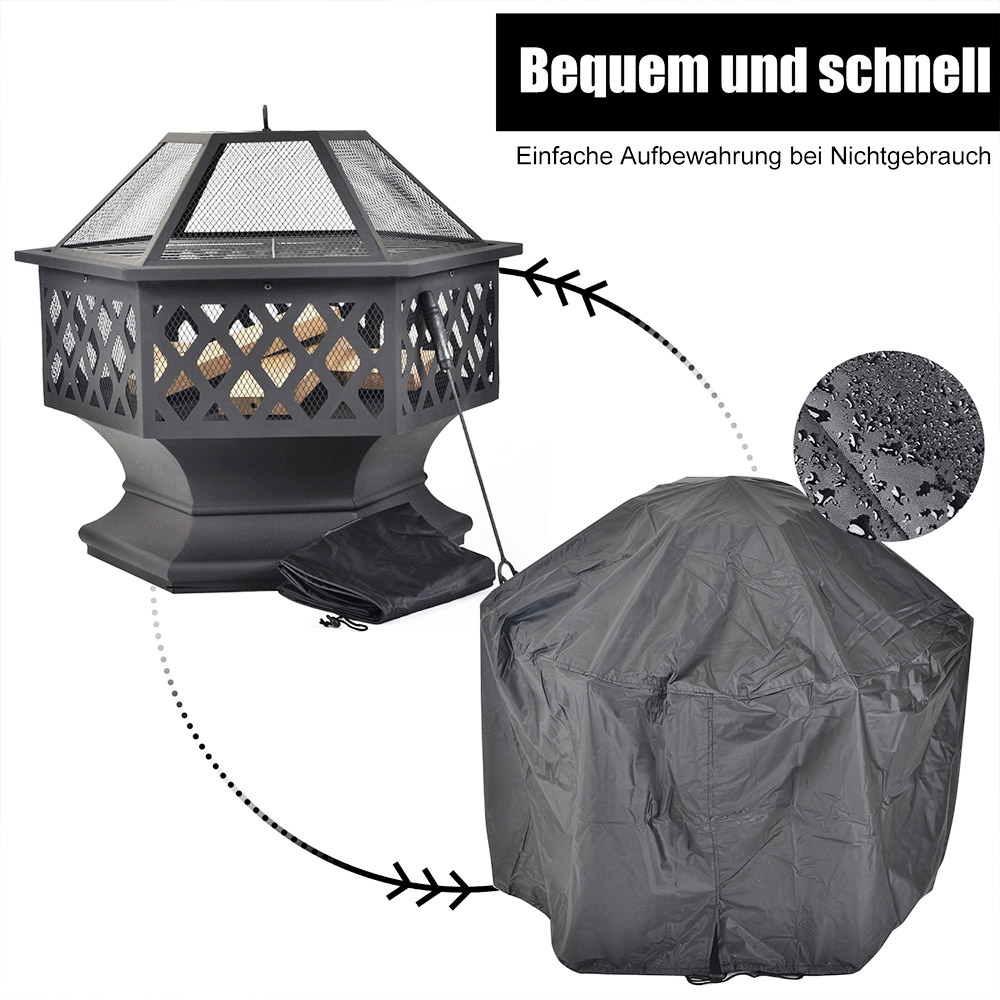 Fire Pit with Grill Grate, Fire Bowl with Spark Guard Pit for BBQ, Heating, Garden, Patio - Black