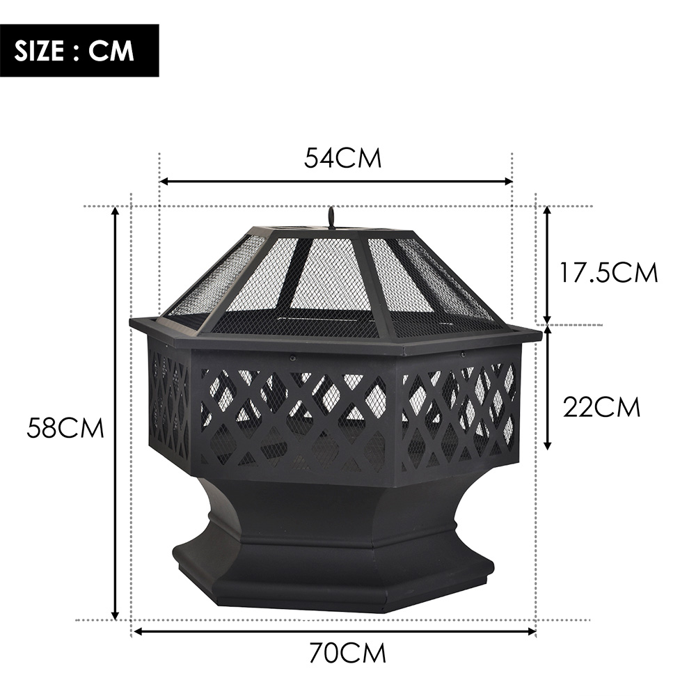 Fire Pit with Grill Grate, Fire Bowl with Spark Guard Pit for BBQ, Heating, Garden, Patio - Black