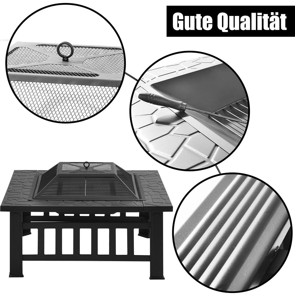 Fire Pit with Grill Grate, Fire Bowl with Spark Guard Pit for BBQ, Heating, Garden Patio 3 in 1 Outdoor Fire Pit - Black